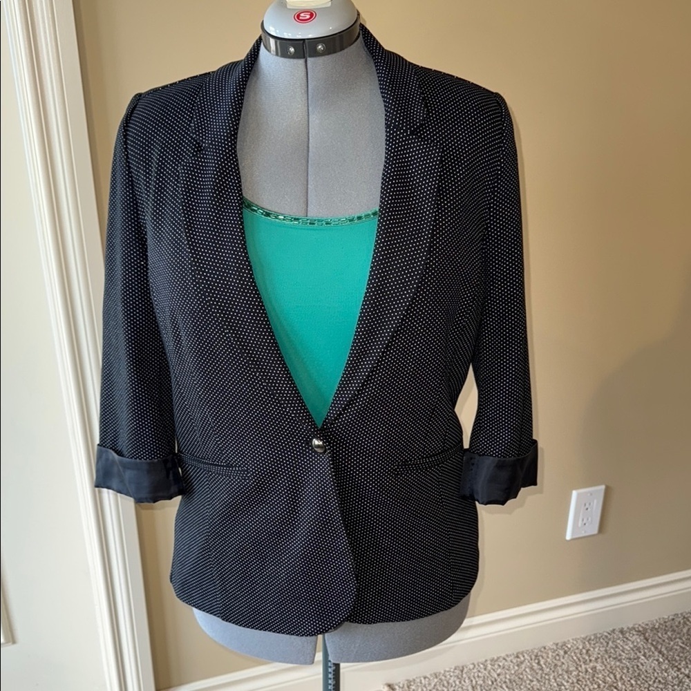 Reitmans Black and White Polka Dot Blazer Tailored Fit Suit Jacket